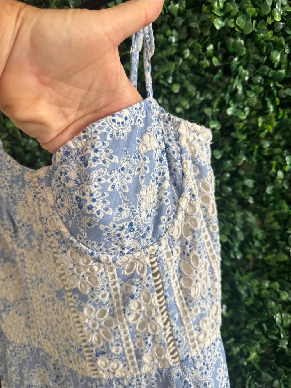 Karina Grimaldi IRMA EYELET MIDI DRESS EUC SMALL LIKE 🆕 LIGHT BLUE RETAL $325